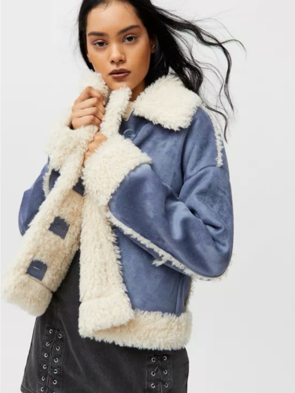 Urban Outfitters Blue Teddy Jacket with Cream Trim